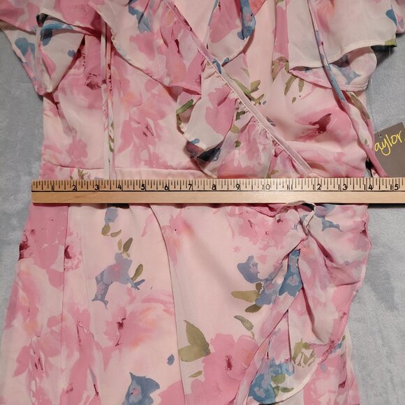 NWT Taylor Pink Chiffon Flutter Sleeve Faux Wrap Assymetrical Maxi Dress Size 8 - Picture 14 of 16